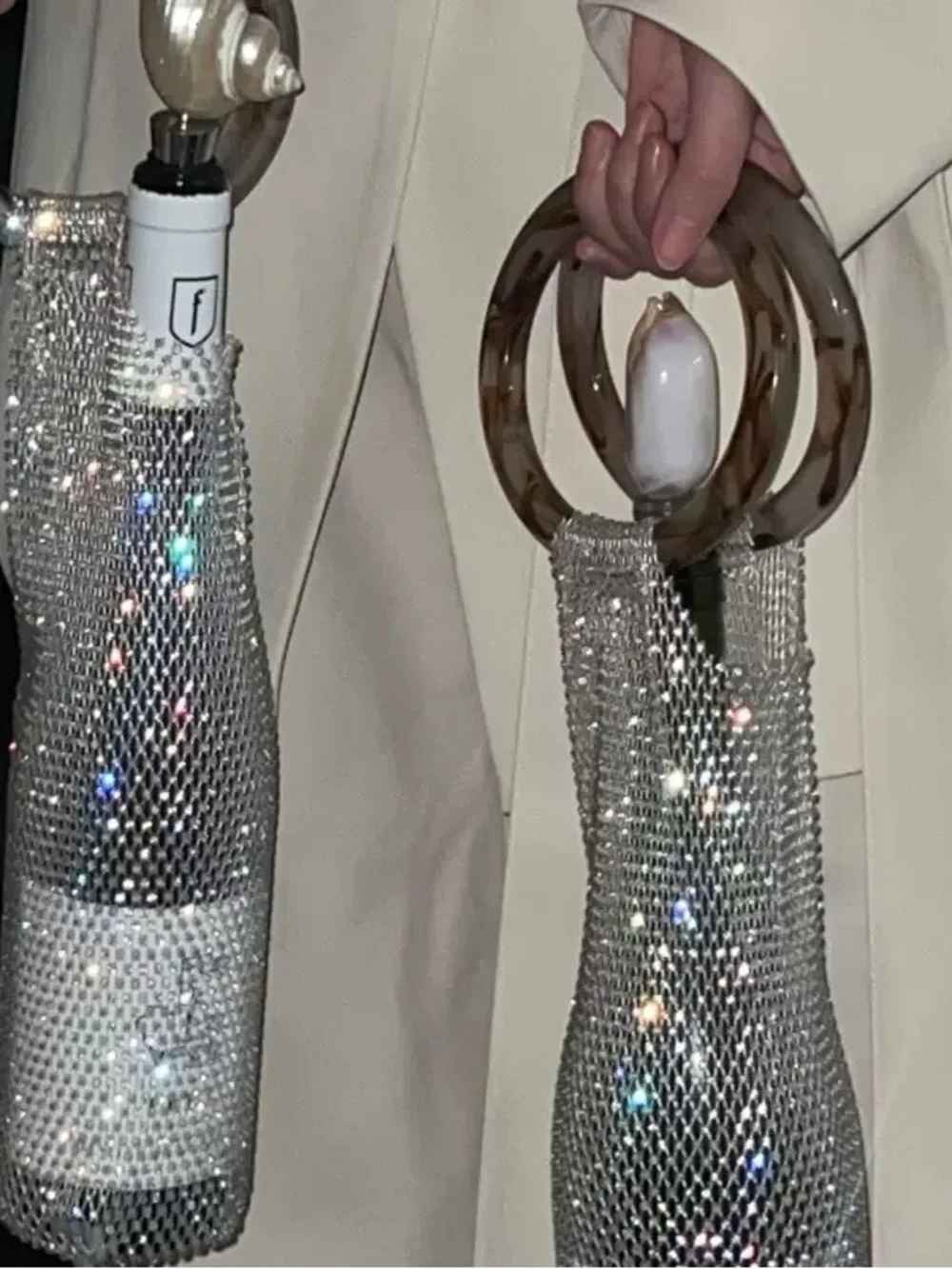 NWOT Rhinestone Beaded Wine Bottle Bag with Handle Ring - Black or Gold